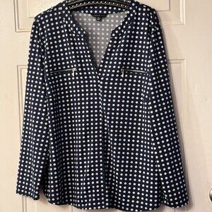 Zac & Rachel Women's Sz 2X Knit Blouse Top Black/White Polka Dot Long Sleeve